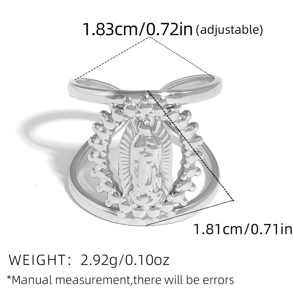 Anillo de Banda con Marco Calado de la Virgen Tricolor: Símbolo de Luz Divina y Devoción