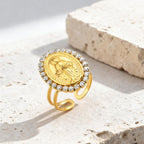 Anillo de Fe Ajustable y Abierto con Medalla Milagrosa y Halo de Circonita