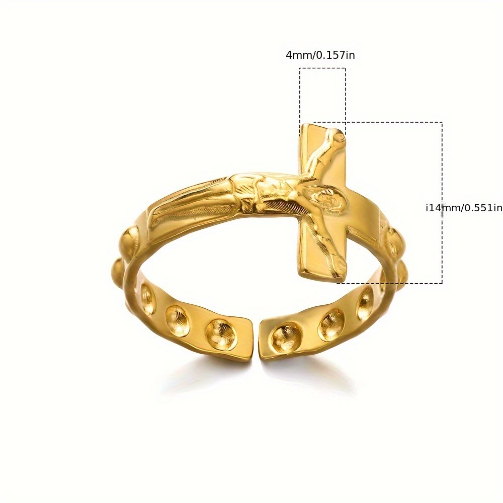 Anillo de Devoción Ajustable y Abierto con Cruz Grabada Eterna