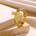 Anillo de Devoción Ajustable y Abierto con Cruz Grabada Eterna