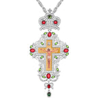 Collar con Dije de Cruz Ortodoxa Ornamentada con Gemas: Emblema de Redención y Gloria Divina