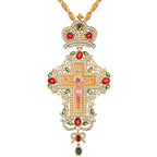 Collar con Dije de Cruz Ortodoxa Ornamentada con Gemas: Emblema de Redención y Gloria Divina