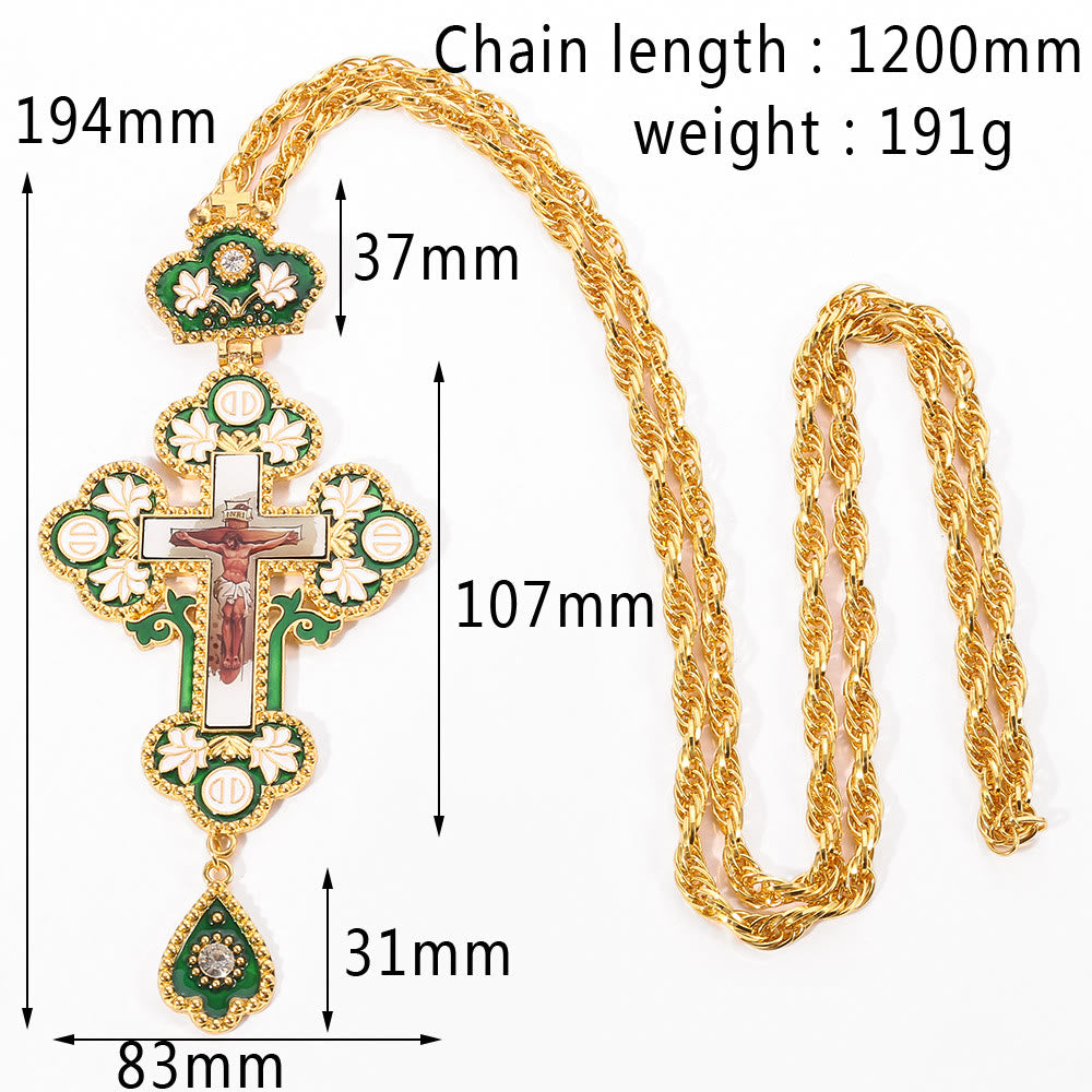 Collar con Dije de Cruz Ortodoxa Ornamentada con Gemas: Emblema de Redención y Gloria Divina