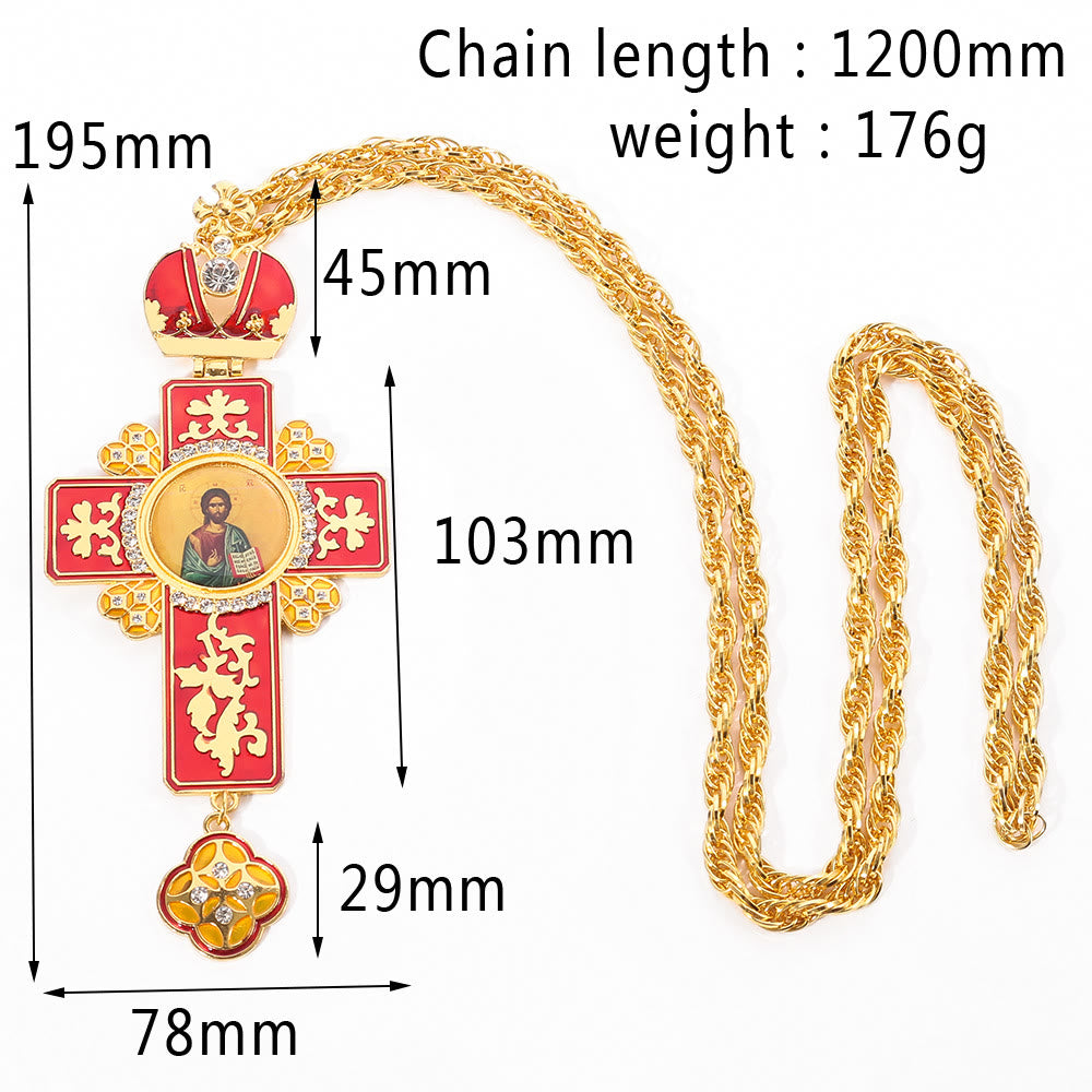 Collar con Dije de Cruz Ortodoxa Ornamentada con Gemas: Emblema de Redención y Gloria Divina