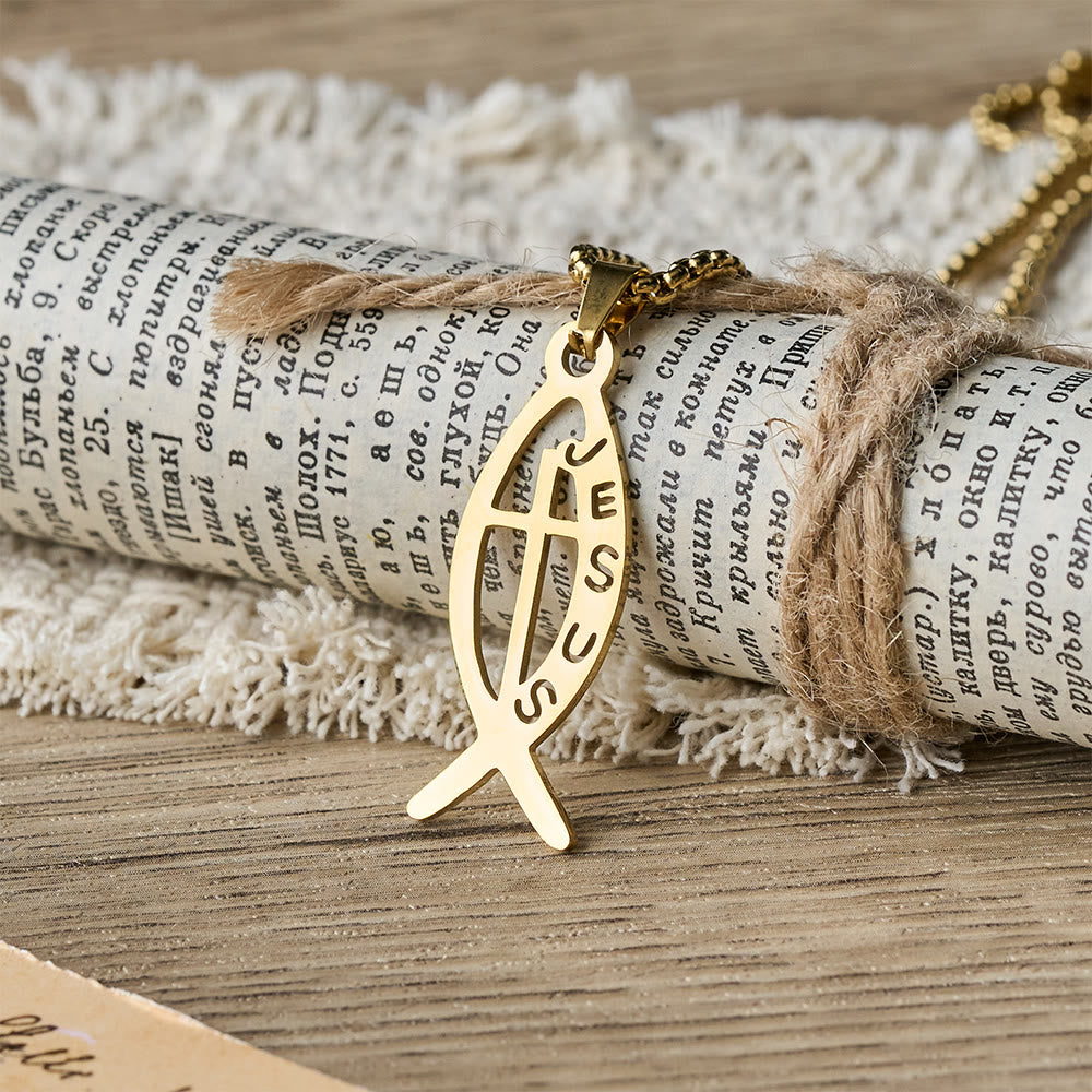 Collar Llamativo Moderno del Pez de Jesús Ichthus: Emblema de Devoción y Fuerza Espiritual