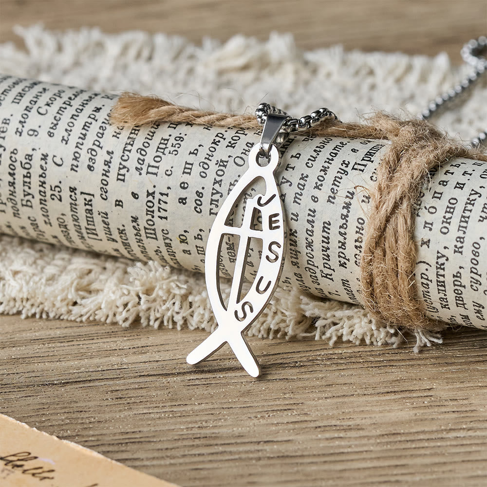 Collar Llamativo Moderno del Pez de Jesús Ichthus: Emblema de Devoción y Fuerza Espiritual