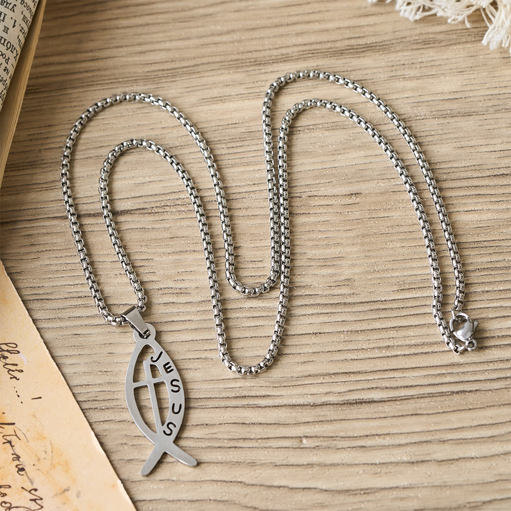 Collar Llamativo Moderno del Pez de Jesús Ichthus: Emblema de Devoción y Fuerza Espiritual