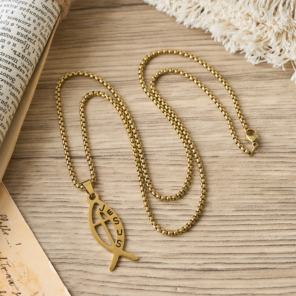 Collar Llamativo Moderno del Pez de Jesús Ichthus: Emblema de Devoción y Fuerza Espiritual