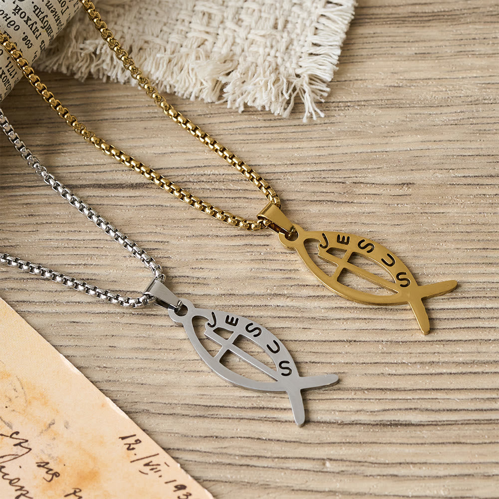 Collar Llamativo Moderno del Pez de Jesús Ichthus: Emblema de Devoción y Fuerza Espiritual