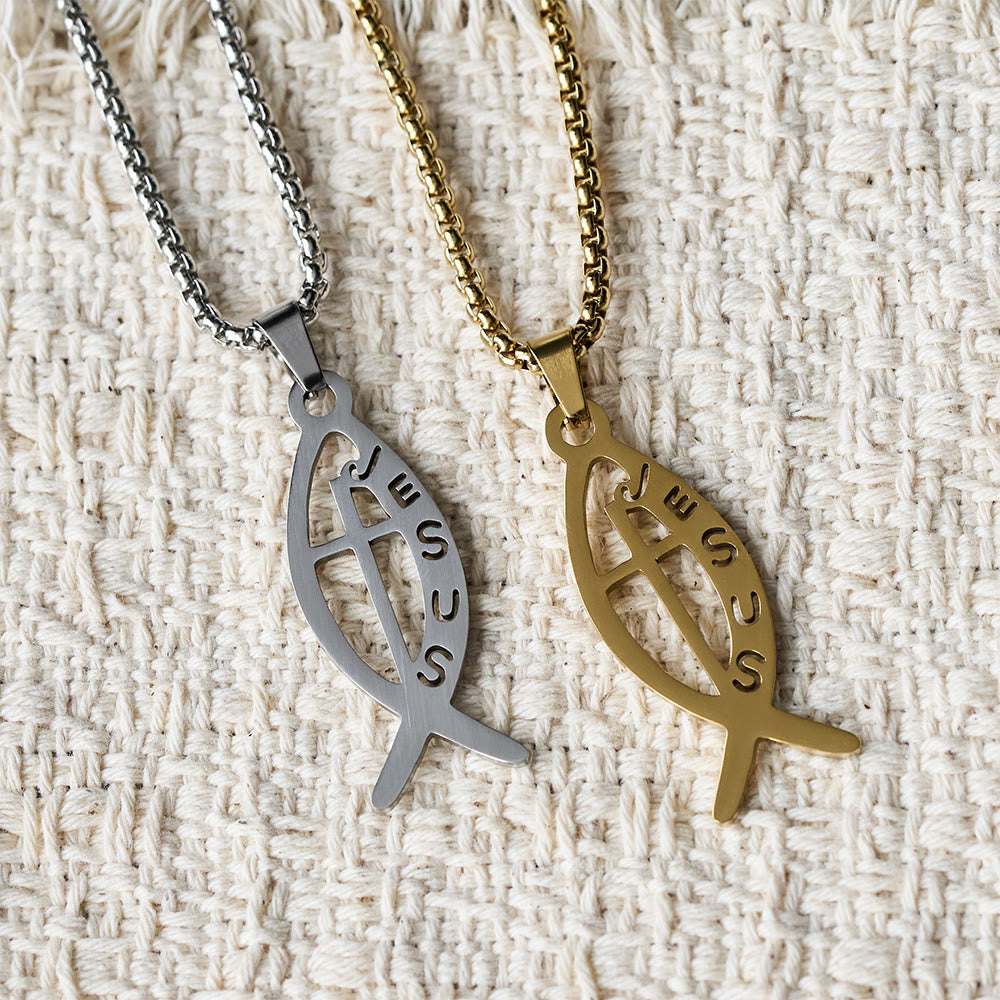Collar Llamativo Moderno del Pez de Jesús Ichthus: Emblema de Devoción y Fuerza Espiritual