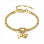 Pulsera Ajustable "Nudo de Amor" con Dije de Corazón y Cruz: Emblema de Devoción y Gracia