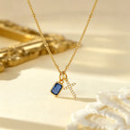Collar de Fe con Cruz Sagrada y Dije de Gema Rectangular: Símbolo de Gracia Divina y Devoción