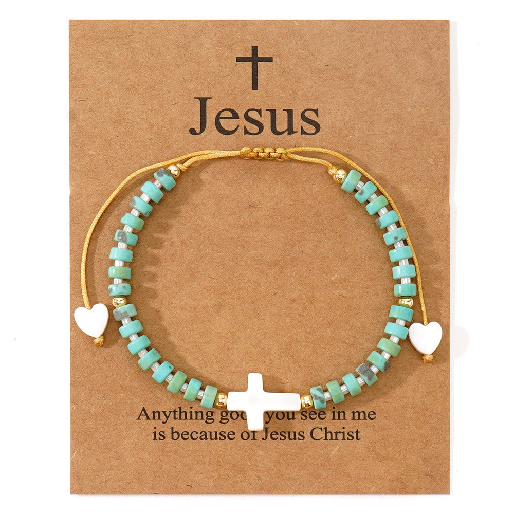 Pulsera de Amistad de Cuentas de Piedra Natural con Cruz Calada: Ícono de Devoción Espiritual