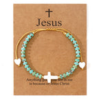 Pulsera de Amistad de Cuentas de Piedra Natural con Cruz Calada: Ícono de Devoción Espiritual