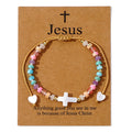 Pulsera de Amistad de Cuentas de Piedra Natural con Cruz Calada: Ícono de Devoción Espiritual