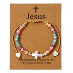 Pulsera de Amistad de Cuentas de Piedra Natural con Cruz Calada: Ícono de Devoción Espiritual