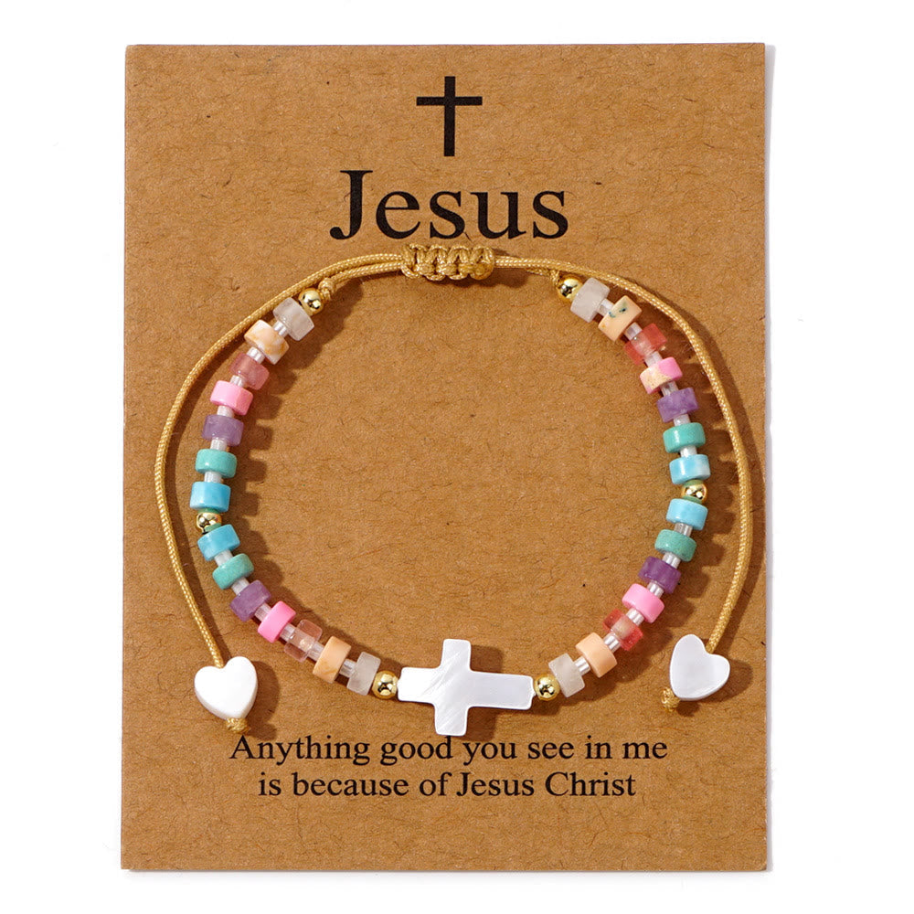 Pulsera de Amistad de Cuentas de Piedra Natural con Cruz Calada: Ícono de Devoción Espiritual