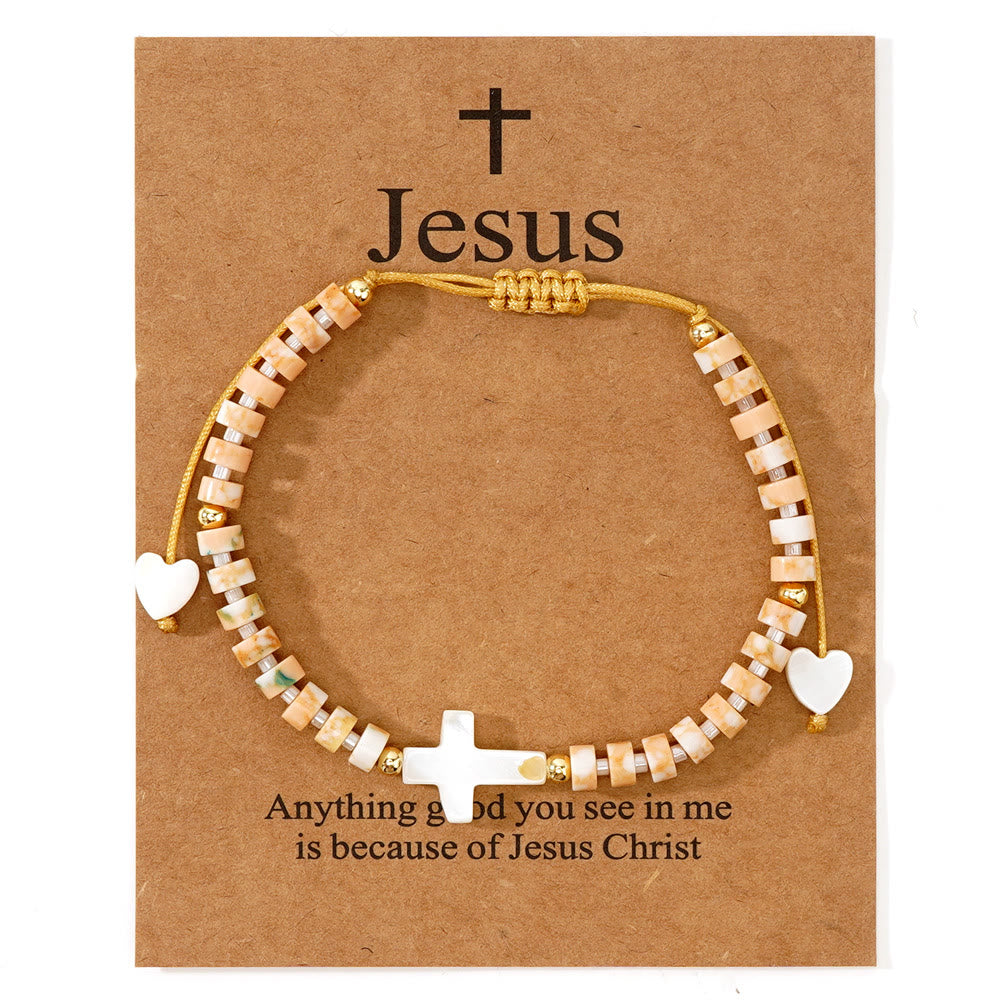 Pulsera de Amistad de Cuentas de Piedra Natural con Cruz Calada: Ícono de Devoción Espiritual