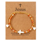 Pulsera de Amistad de Cuentas de Piedra Natural con Cruz Calada: Ícono de Devoción Espiritual