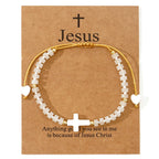 Pulsera de Amistad de Cuentas de Piedra Natural con Cruz Calada: Ícono de Devoción Espiritual