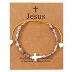 Pulsera de Amistad de Cuentas de Piedra Natural con Cruz Calada: Ícono de Devoción Espiritual