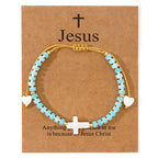 Pulsera de Amistad de Cuentas de Piedra Natural con Cruz Calada: Ícono de Devoción Espiritual