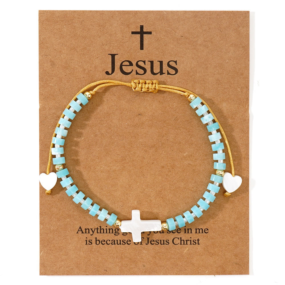 Pulsera de Amistad de Cuentas de Piedra Natural con Cruz Calada: Ícono de Devoción Espiritual