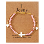 Pulsera de Amistad de Cuentas de Piedra Natural con Cruz Calada: Ícono de Devoción Espiritual