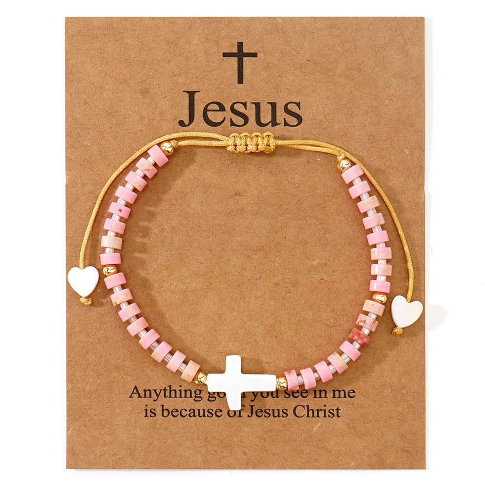 Pulsera de Amistad de Cuentas de Piedra Natural con Cruz Calada: Ícono de Devoción Espiritual