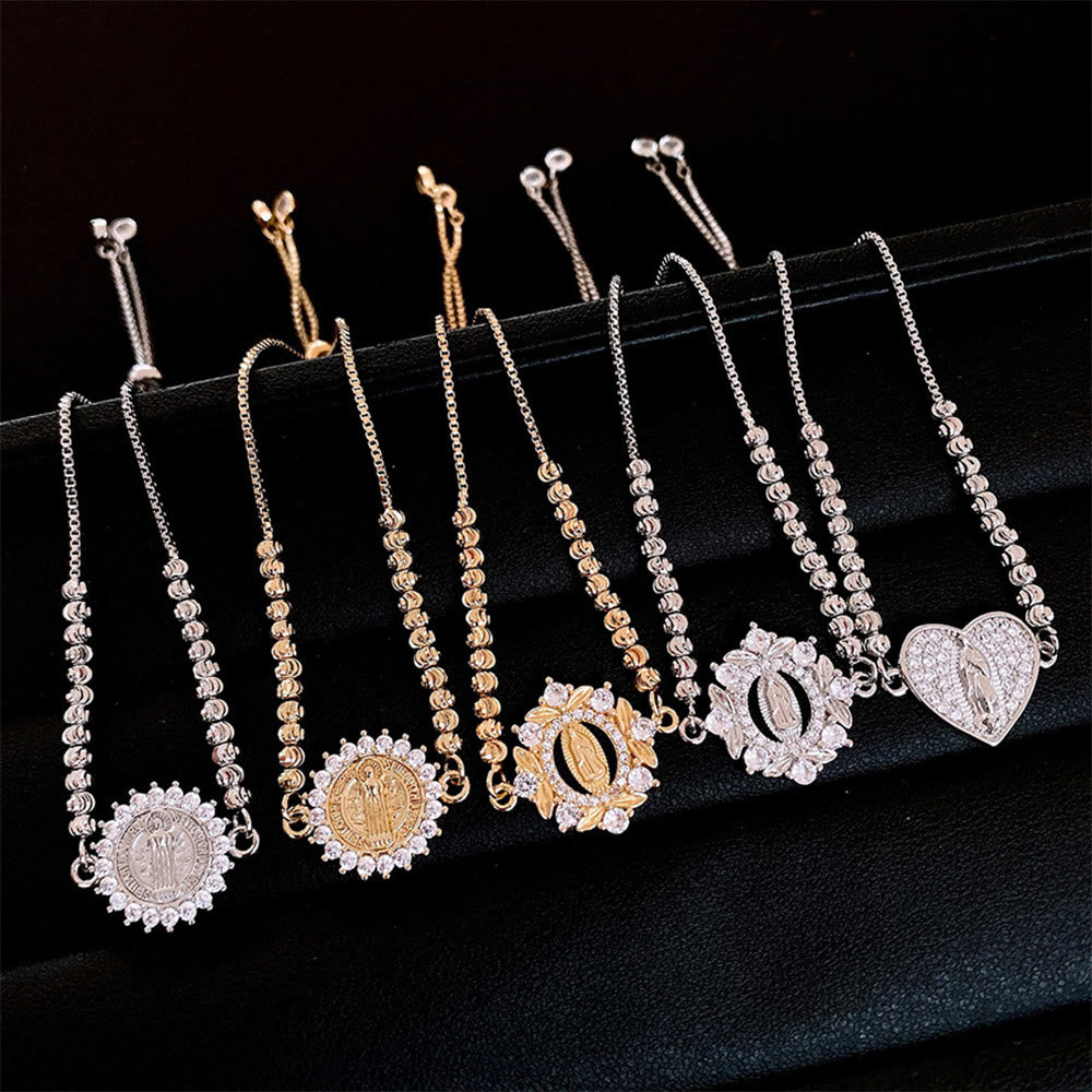 Pulsera de Cuentas con Halo de Circonia y Medalla Milagrosa de la Virgen: Protección y Gracia