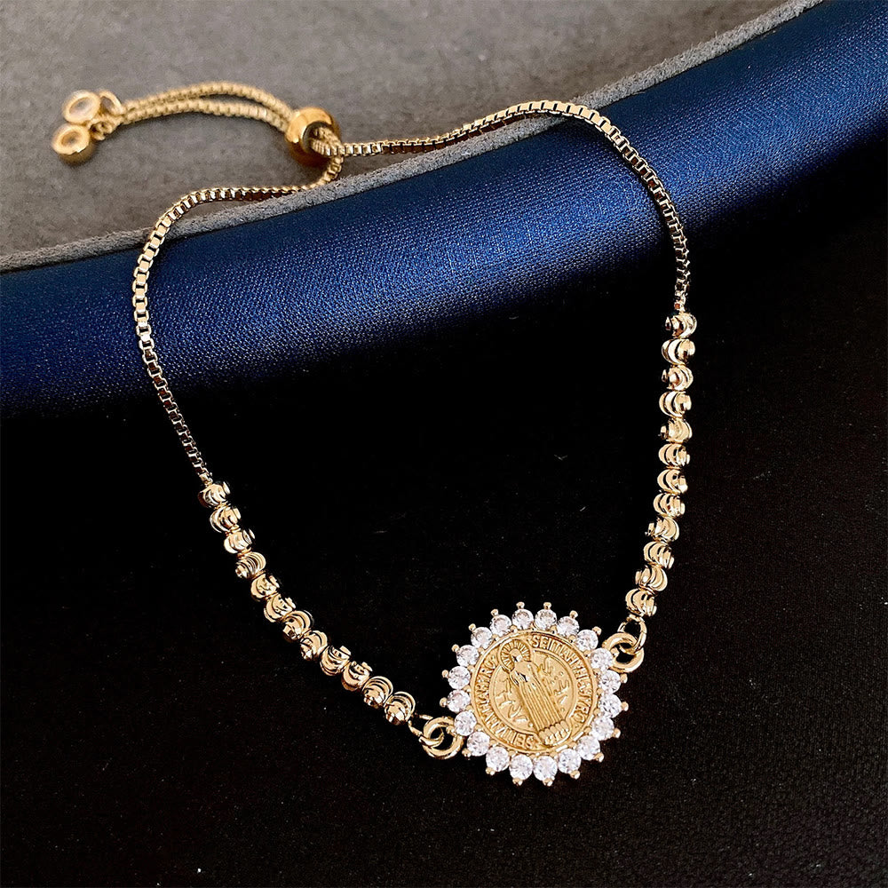 Pulsera de Cuentas con Halo de Circonia y Medalla Milagrosa de la Virgen: Protección y Gracia