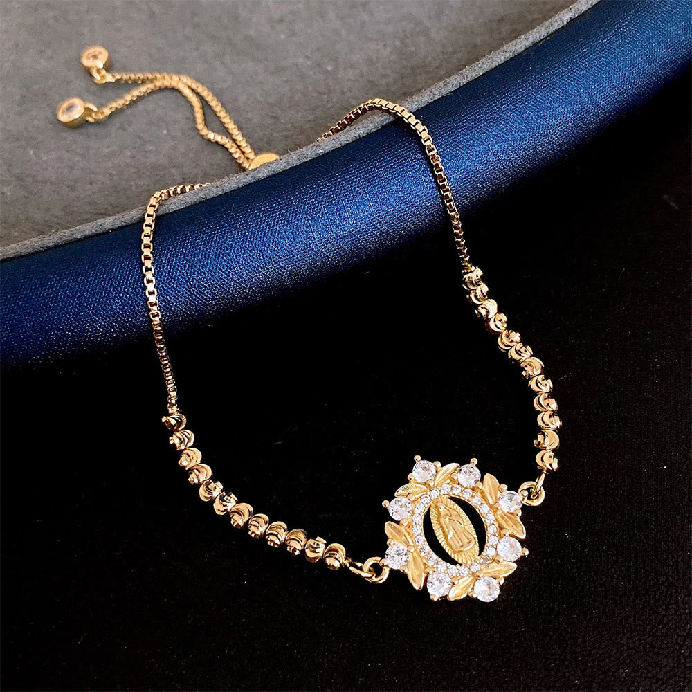 Pulsera de Cuentas con Halo de Circonia y Medalla Milagrosa de la Virgen: Protección y Gracia