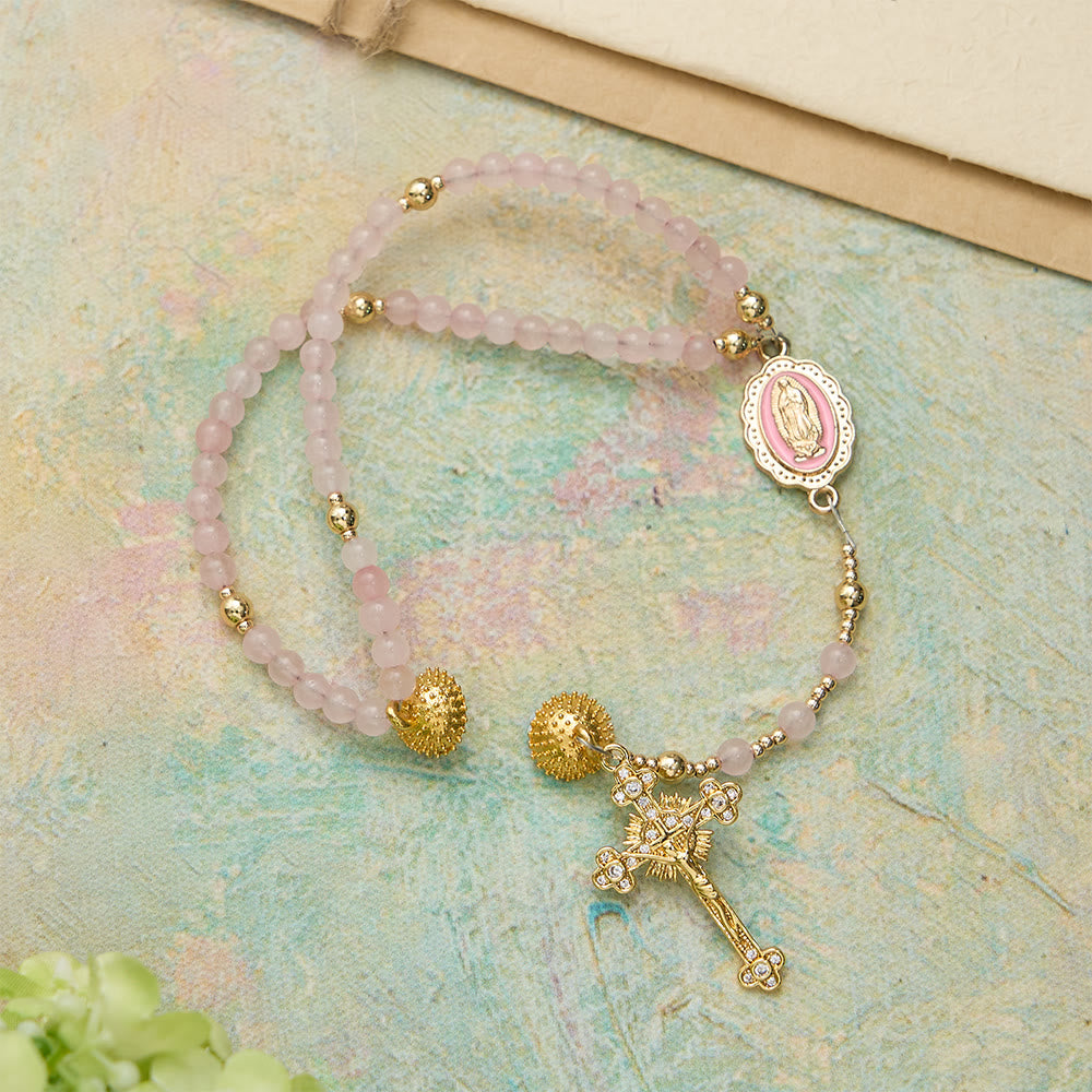 Pulsera Rosario Magnética de Ágata Fresa: Emblema de Gracia y Pureza Divinas