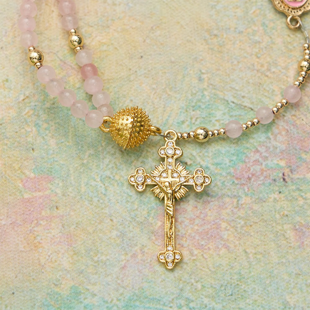 Pulsera Rosario Magnética de Ágata Fresa: Emblema de Gracia y Pureza Divinas
