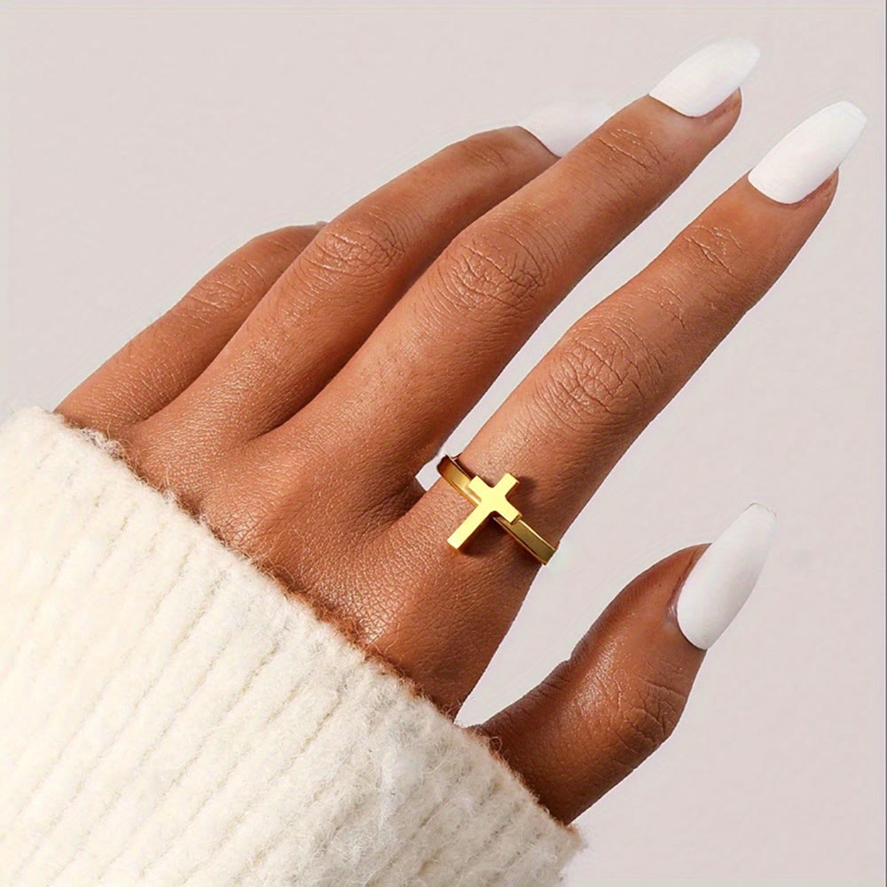 Anillo Abierto de Cruz Minimalista: Símbolo de Fe Devota y Gracia Espiritual