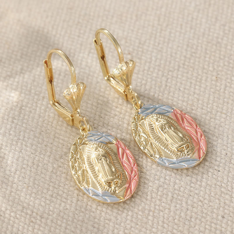Aretes Colgantes Ovalados de Virgen Ornamentados: Gracia Maternal y Protección Divina VIP