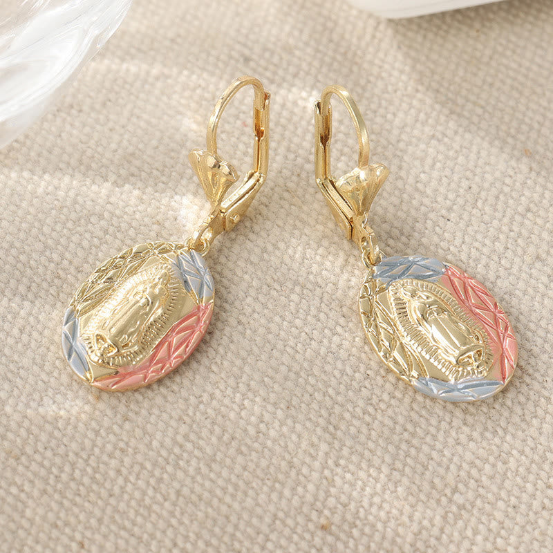 Aretes Colgantes Ovalados de Virgen Ornamentados: Gracia Maternal y Protección Divina VIP