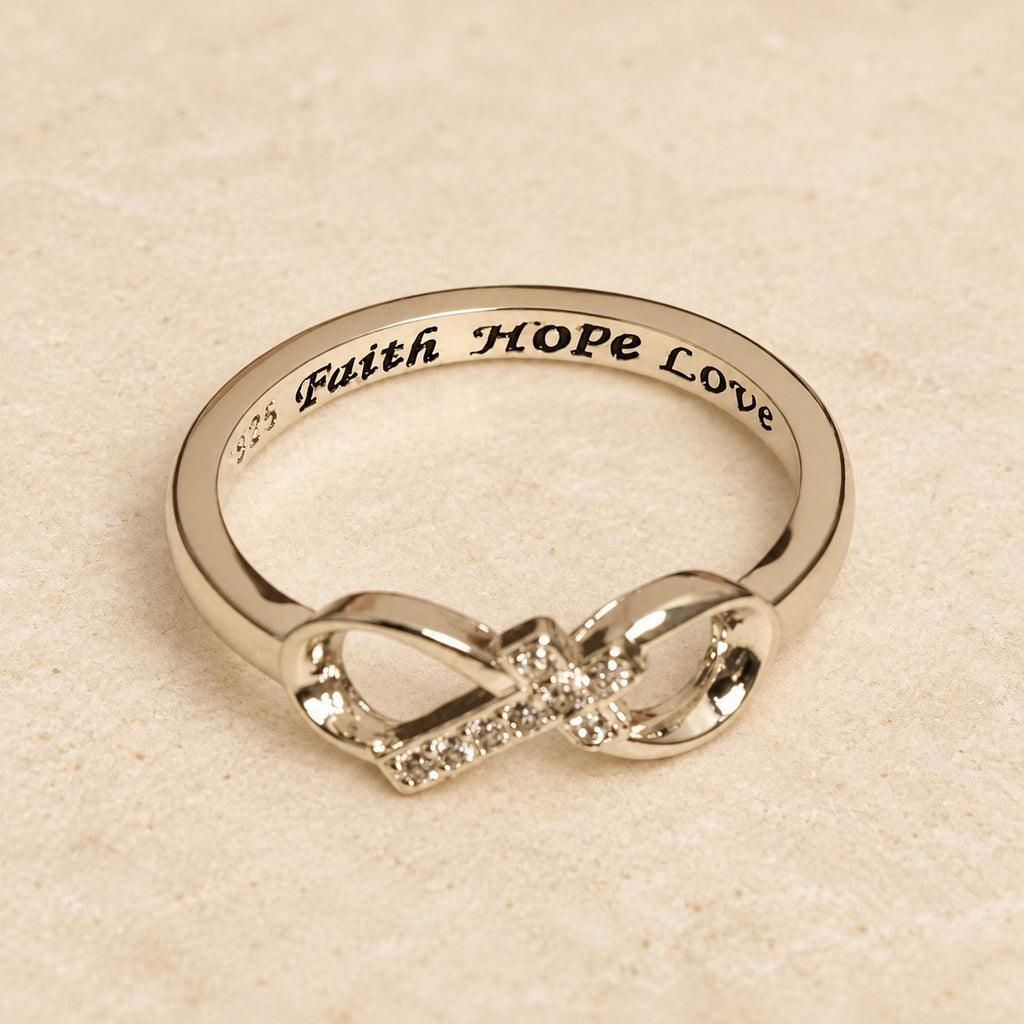 Elegant Infinity Cross Open Ring with Engraving