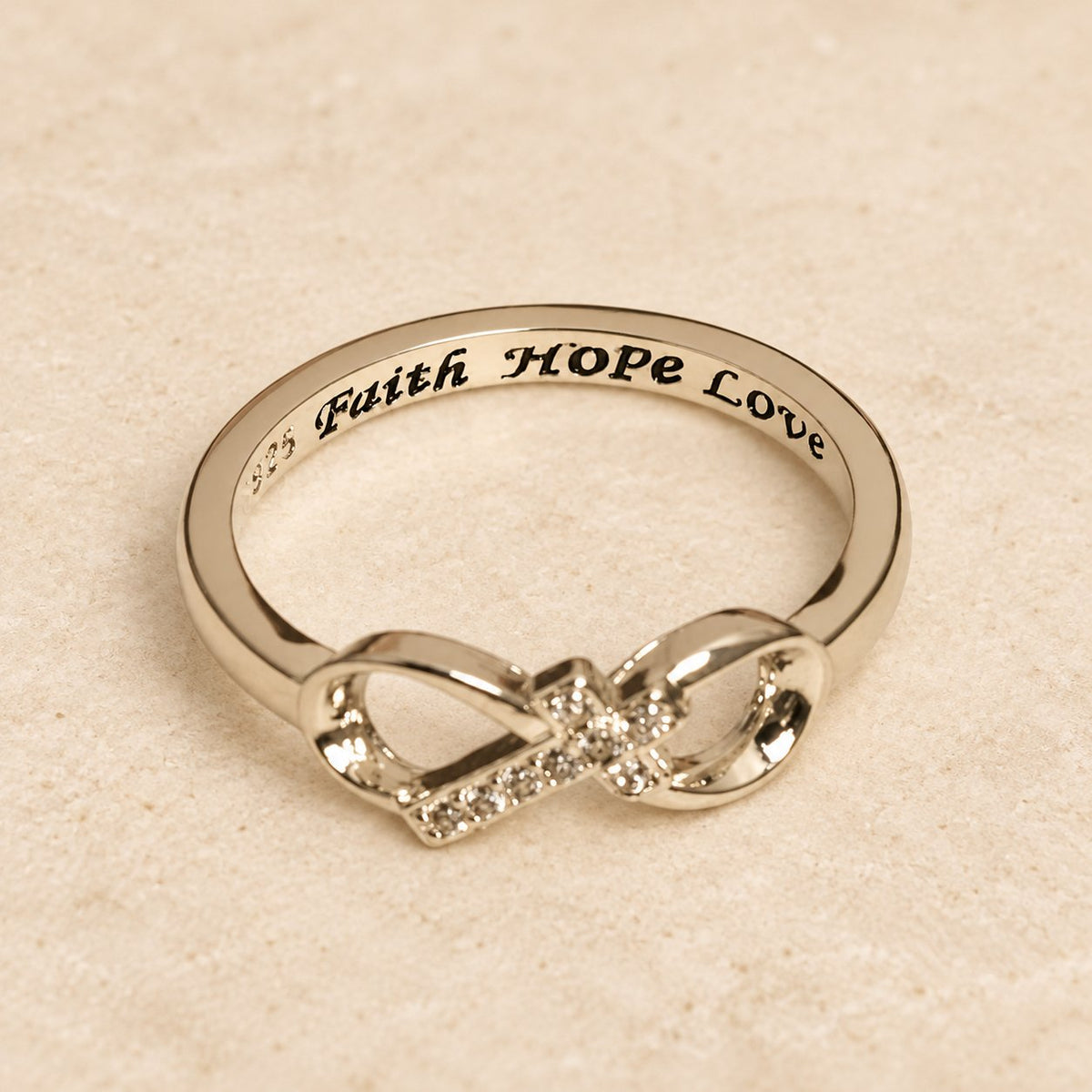 Elegant Infinity Cross Open Ring with Engraving