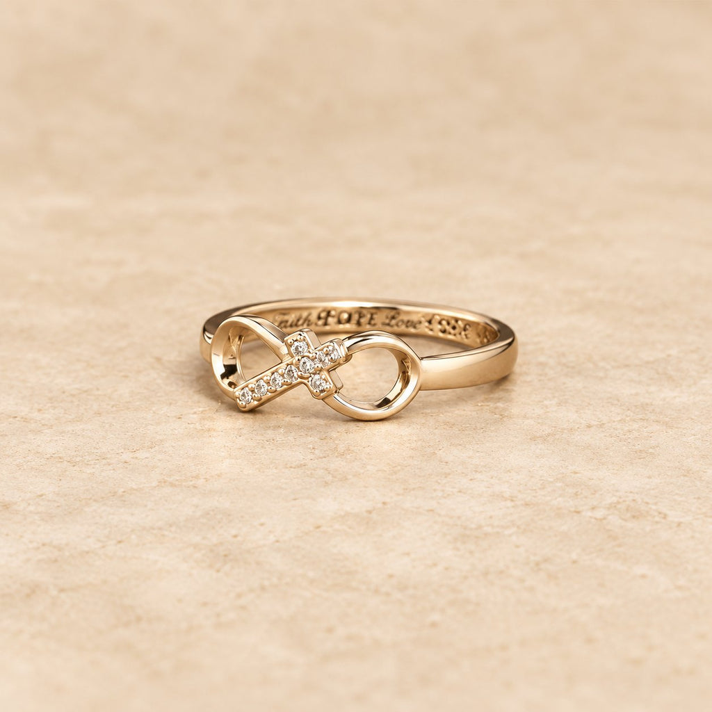 Elegant Infinity Cross Open Ring with Engraving