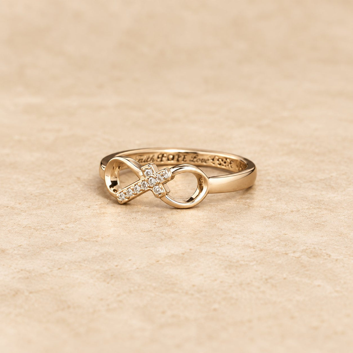 Elegant Infinity Cross Open Ring with Engraving