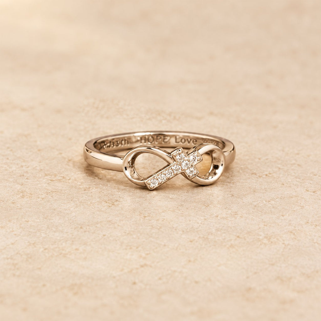 Elegant Infinity Cross Open Ring with Engraving