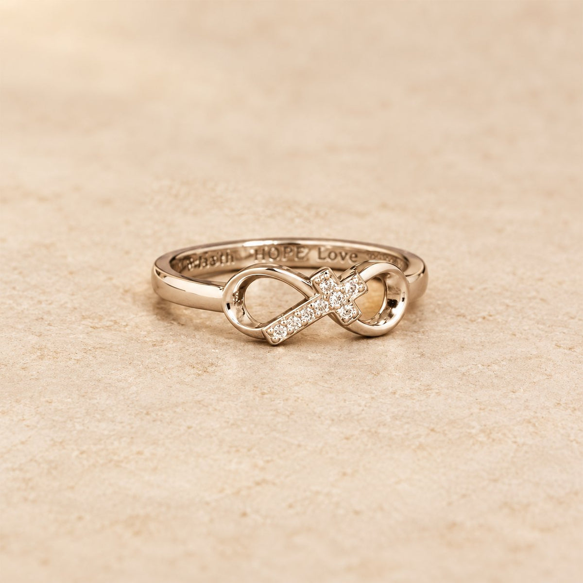 Elegant Infinity Cross Open Ring with Engraving