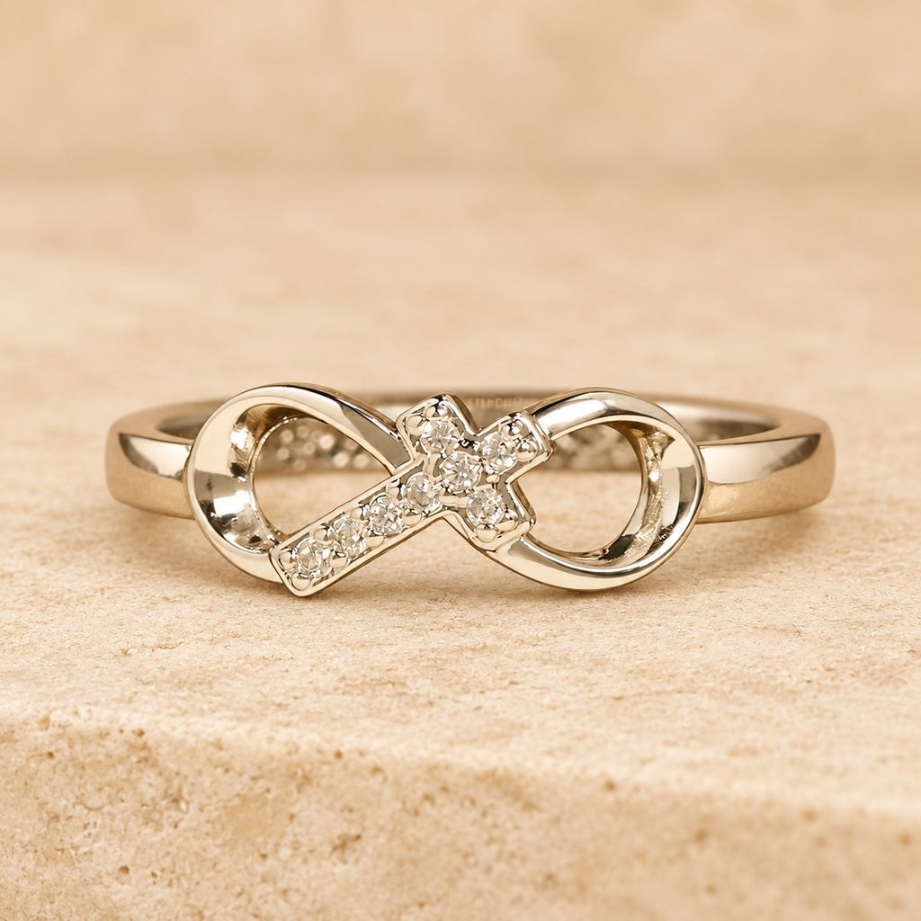 Elegant Infinity Cross Open Ring with Engraving