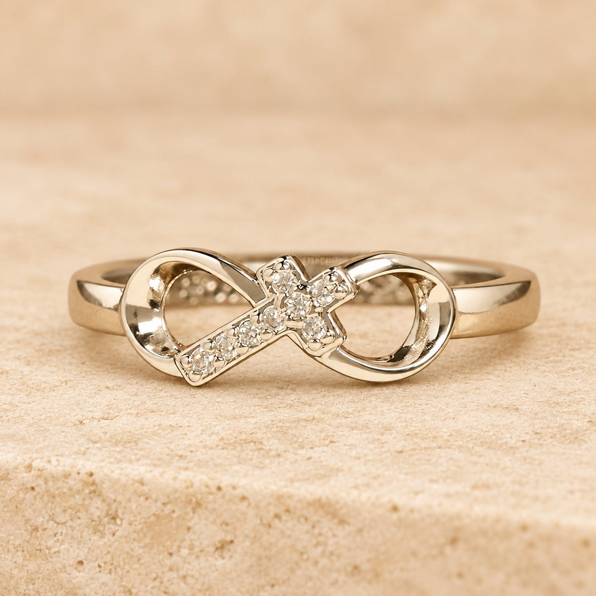 Elegant Infinity Cross Open Ring with Engraving