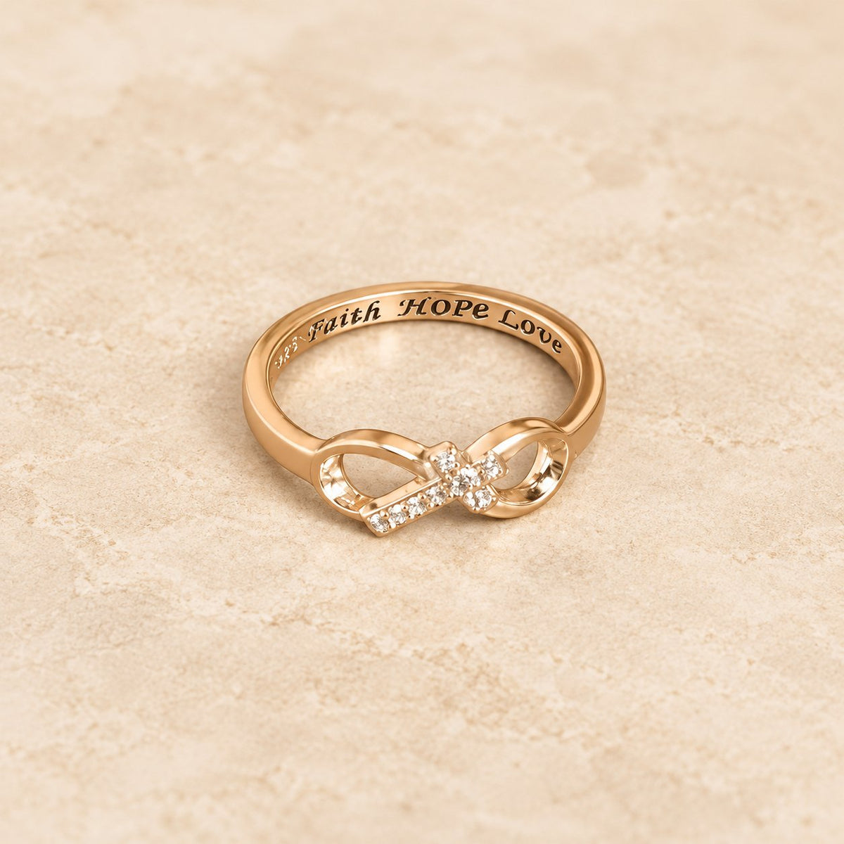Elegant Infinity Cross Open Ring with Engraving