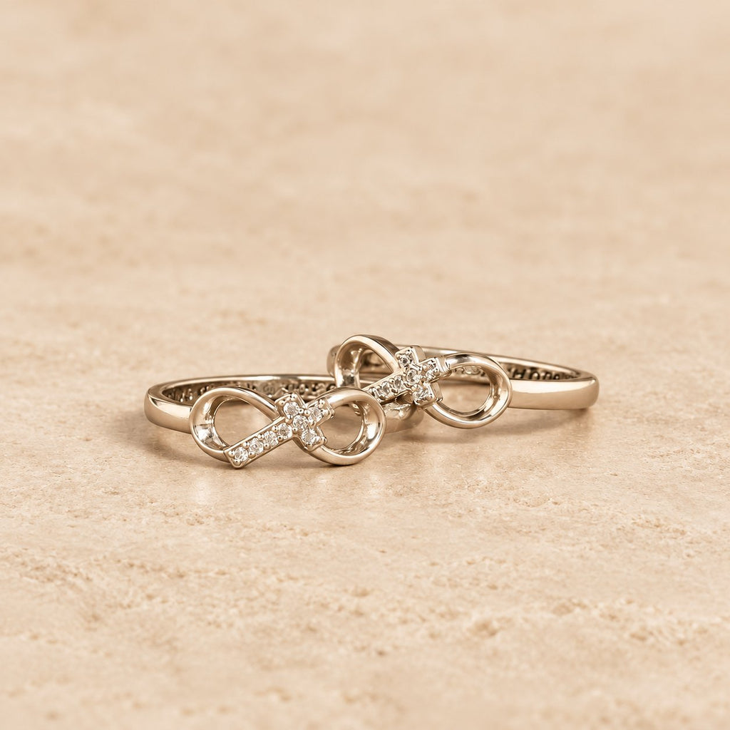 Elegant Infinity Cross Open Ring with Engraving