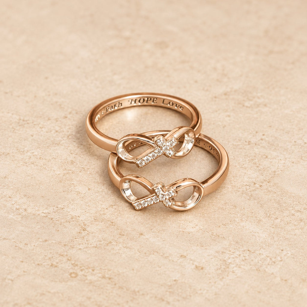 Elegant Infinity Cross Open Ring with Engraving