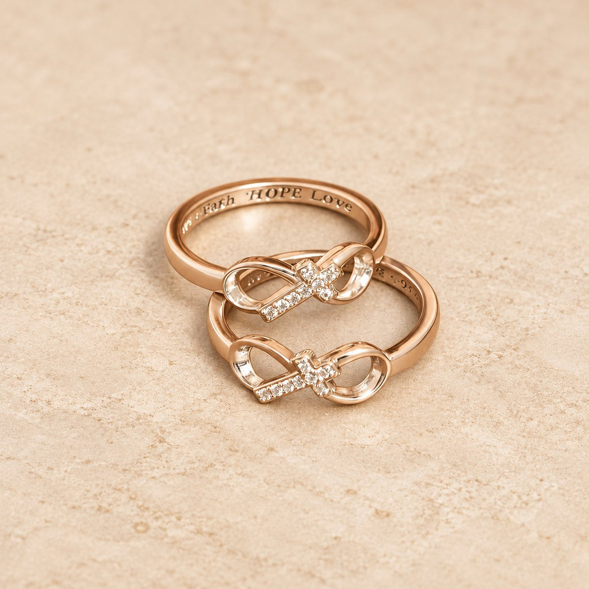 Elegant Infinity Cross Open Ring with Engraving