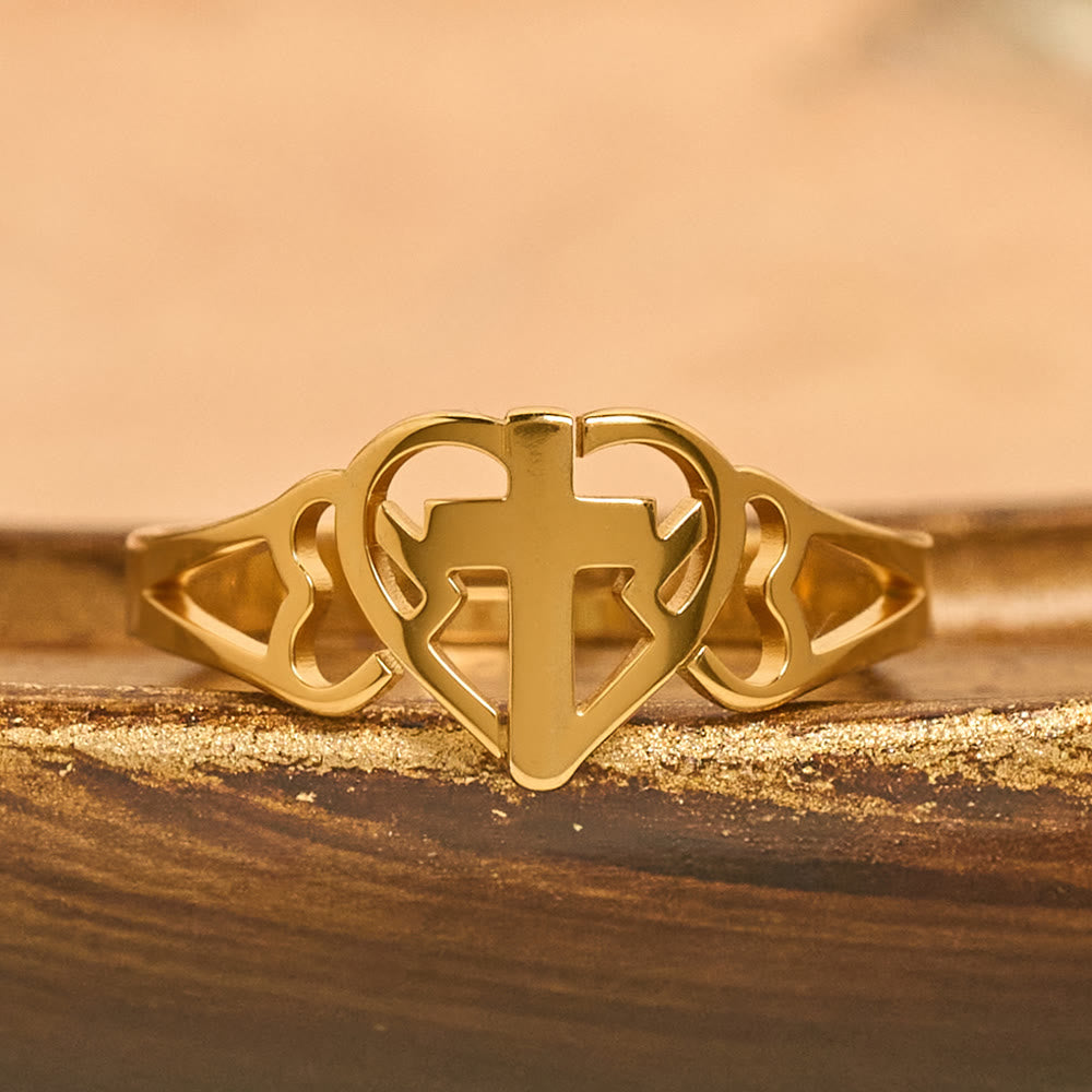 Anillo Ajustable Eterno de Corazón y Cruz: Regalo de Gracia e Intercesión Divina